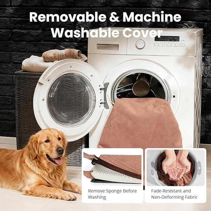 OhGeni Orthopedic Waterproof Dog Bed for Extra Large Dogs Machine-Washable Removable Cover in Easy-Clean Fabric High Density Foam &amp Easy-Carry Handle Suitable for Crate 47 inch (Brown)