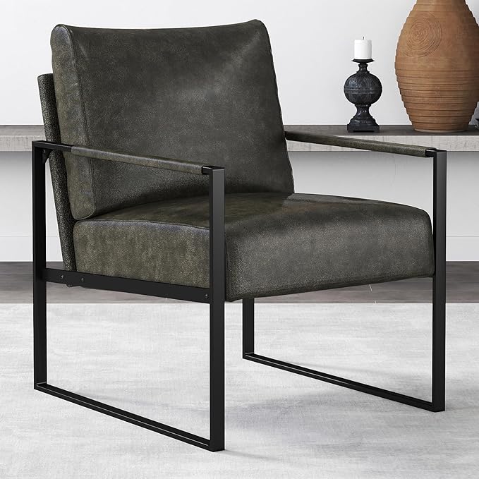 CANMOV Modern Accent Chair Set of 4 PU Leather Armchair with Metal FrameComfy Single Reading Chair with Soft Padded Backrest and Cushion for Living Room BedroomReading RoomOfficeDark Grey