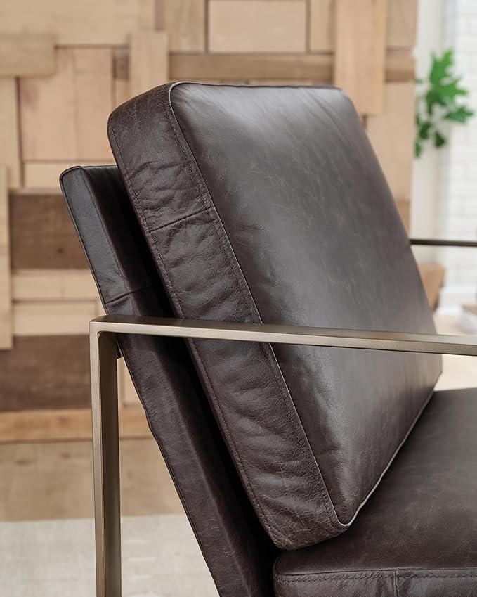 Signature Design by Ashley Bradett Modern Leather Upholstered Accent Chair with Metal Frame Dark Brown &amp Metallic