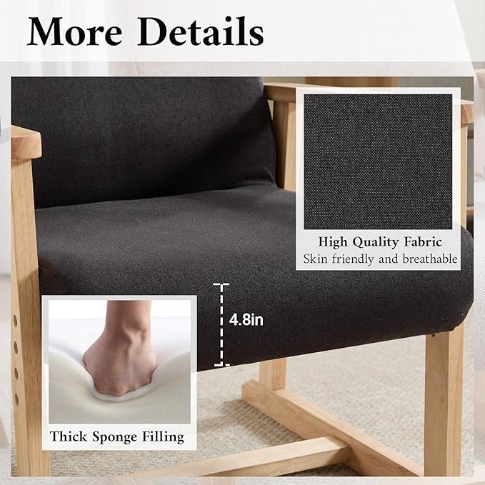 KCC Recliner Chair Adjustable Small Fabric Single Sofa with Ergonomic Back SupportAccent Chair for Living Room Nursery Bedroom Black Set of 2