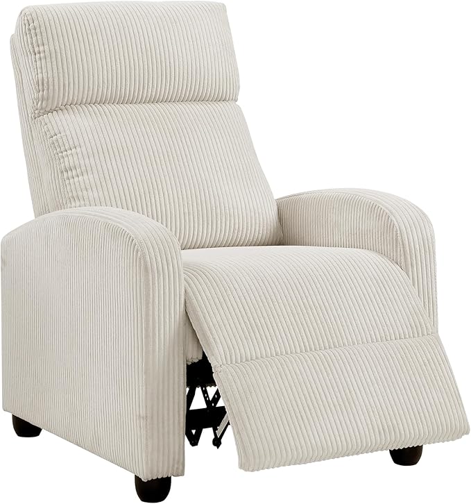 Lexicon Corduroy Pushback Recliner Chair Armchair Push Back Recliner Solid Wood Frame and Metal Base Easy Assembly Small Soft Single Sofa Accent Chair for Living Room/Office/Apartment Beige