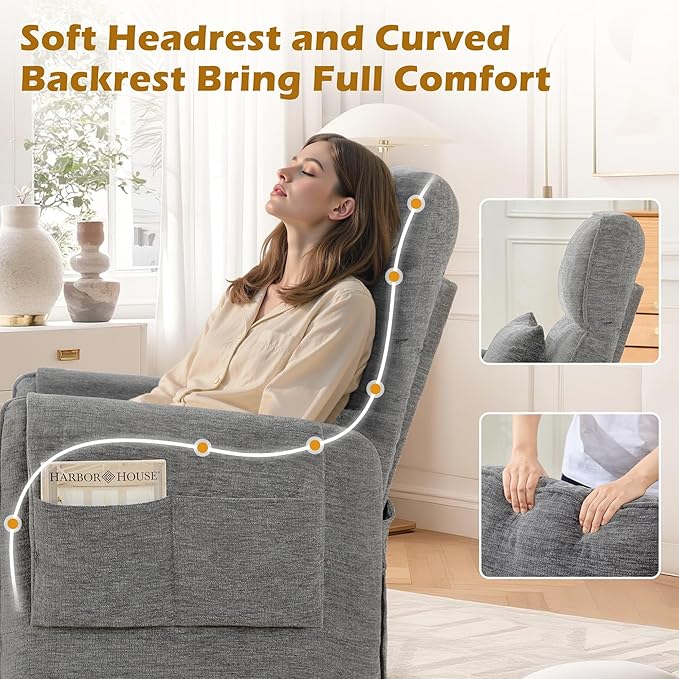 Power Recliner Chair Recliner Chairs for Adults with Memory Function Small Recliners for Small Spaces Electric Reclining Chair with Side Pockets Remote and Pillow Living Room Chenille