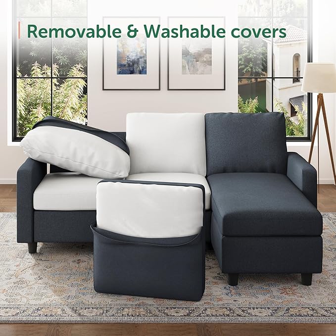 HONBAY Convertible Sectional Sofa Couch L Shaped Couch with Reversible Chaise Mid Dark Grey