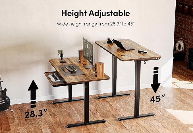 BANTI 48 x 24 Height Adjustable Electric Standing Desk with Keyboard Tray Sit Stand up Desk with Splice Board Black Frame/Rustic Brown Top