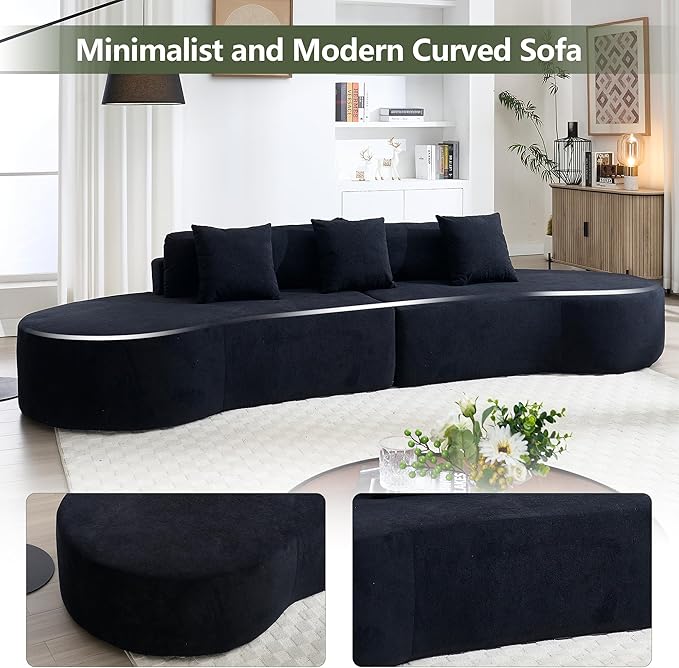 Curved Sofas for Living Room Modern Sectional Sofa Black Curved Sectional Cloud Sofa Deep Seat Couch Compression Floor Sofas for Apartment Bedroom Office