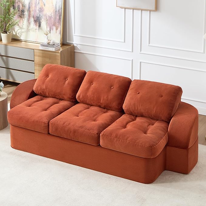 Convertible Sofa Bed3-Seater Boneless Couches for Living Room 2 in 1 Folding CouchFold Out Floor Couch with PillowsCloud Floor LoveseatFloor Futon Sleeper for Living Room Bedroom LoungeOrange