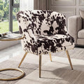 Modern Armchair Living Room Chair Small Tufted Linen Accent Chair for Bedroom with Upholstered Cushion Comfy Bedroom Chair with Golden Metal Legs Nailed Decorative (Cow)