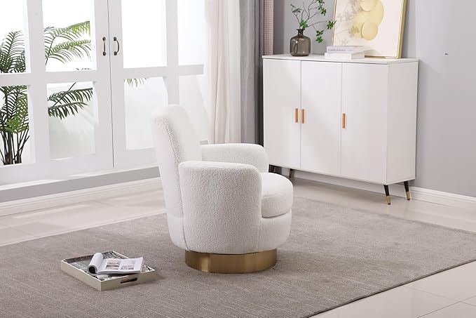 Swivel Accent Chair Modern Teddy American Design Swivel Round Barrel Chairs Upholstered Cozy Style for Living Room Bedroom Home Office (Teddy Ivory 1 Pack)