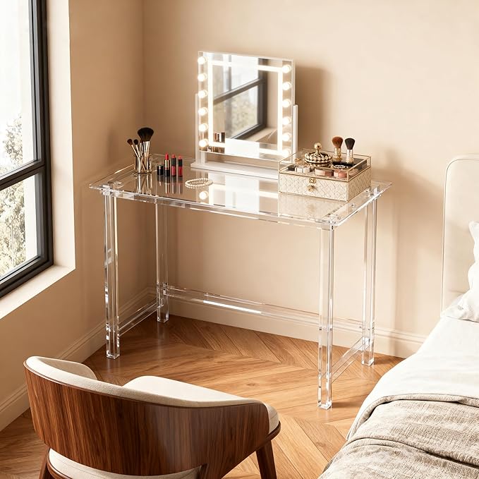 Clear Acrylic Desk Study Laptop Computer Desk Writing Table Console Table for Bedroom Home Office Desk (Clear 39.3”×19.6×29.5“)