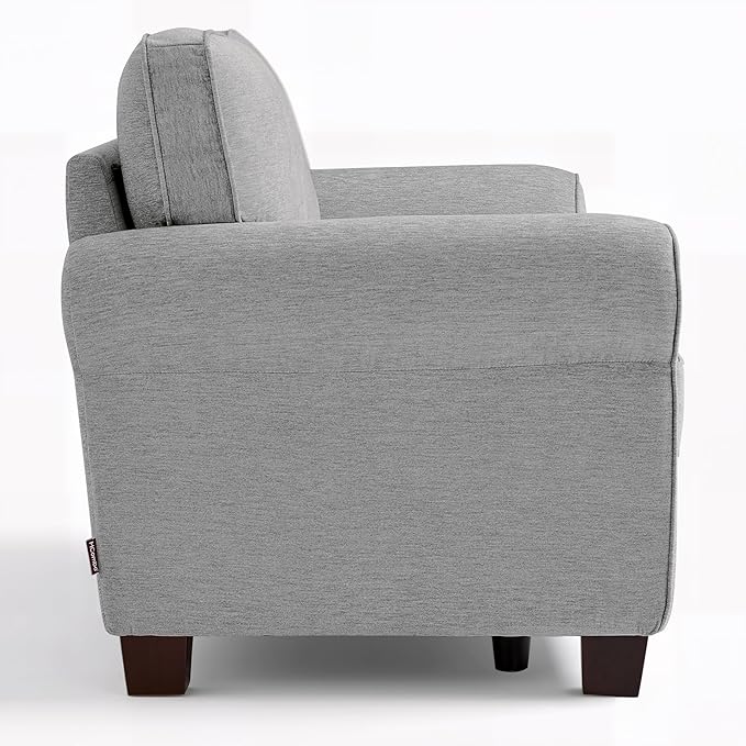 MCombo 67.7 Loveseat Sofa 2-Seater Small Couch for Small Spaces Classic Rolled Arm Upholstered Sofa with Solid Wood Legs for Living Room Removable Cover Chenille Fabric VE730 (Light Grey)
