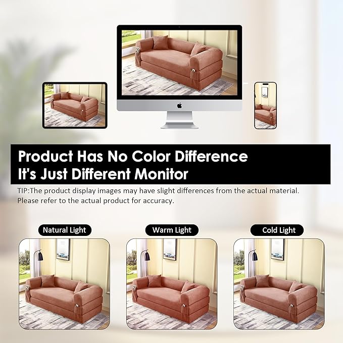 80 Convertible Sofa Bed Corduroy Deep Seat Folding Pull Out Couch with Pillows No Assembly Modern Boneless Couch Compression Sofa in Box Floor Sofa with Storage Pocket for Living RoomPink