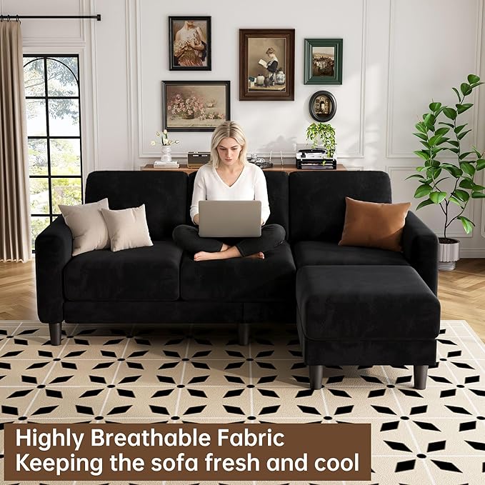 ZeeFu 73 Sectional Sofa Couch for Living Room L Shaped Couch with Extra Thick Deep Seat Cushions 3 Seater Convertible Sofa with Movable Ottoman for Small Apartment 650lbs Heavy Duty