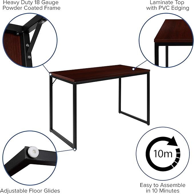 BizChair Industrial Modern Desk - Commercial Grade Office Computer Desk and Home Office Desk - 47 Long (Mahogany/Black)