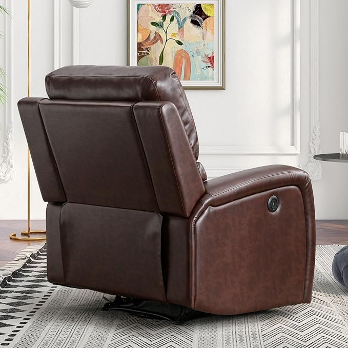 Electric Recliner Chair Soft PU Leather Power Recliners with Padded Backrest Single Overstuffed Heavy Duty Reclining Sofa for Living Room Bedroom Brown