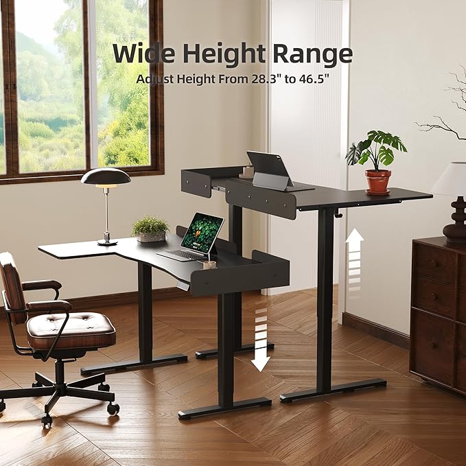 Claiks L Shaped Standing Desk 55 Inch Electric Height Adjustable Desk with Splice Board Corner Workstation for Home Office Black
