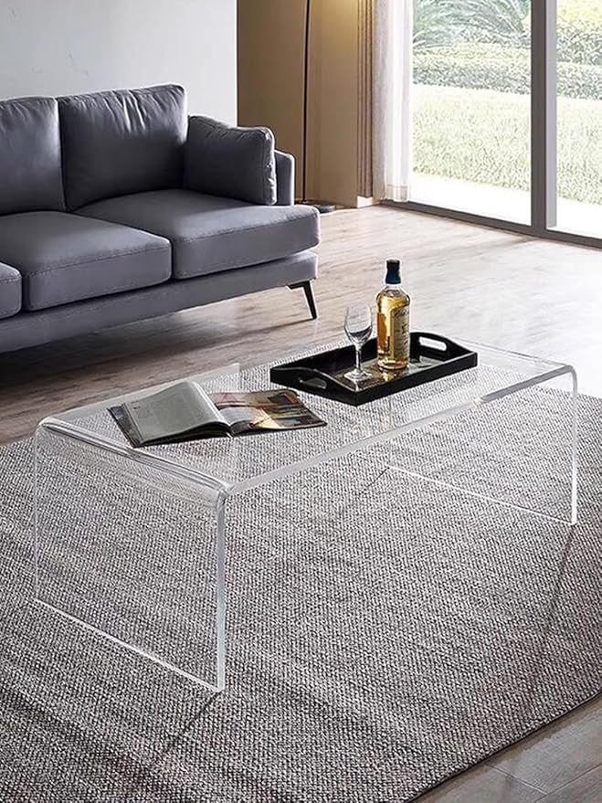 Acrylic Thick Coffee Table for Living Room. 34 Modern Minimalist Rectangular and Clear End Table.Easy to Clean and Safe Rounded Edges (16.9 D x 34.6 W x 14.6 H)