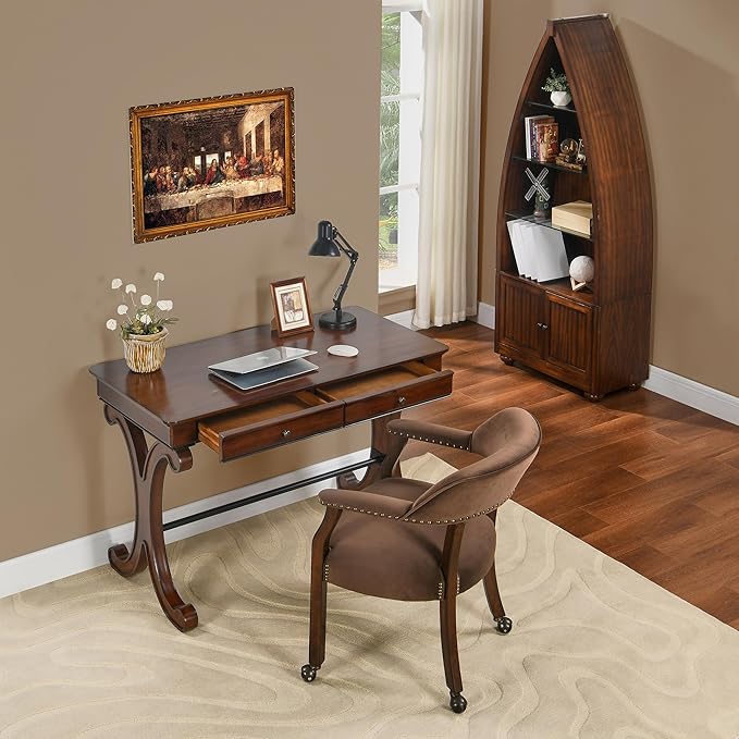 Farmhouse Oak Laptop Desk Home Office Desks with 2 Storage Drawers 47.2 Large Work Desk with Curved Legs Secretary Desk for Home Office Easy Assembly Vanity Desk Study Table Station SSZD0036