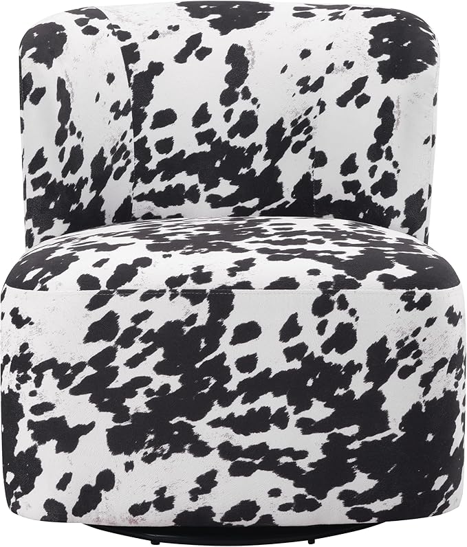 OSP Home Furnishings Lucia Modern Barrel Swivel Accent Chair Black Cow Print Fabric