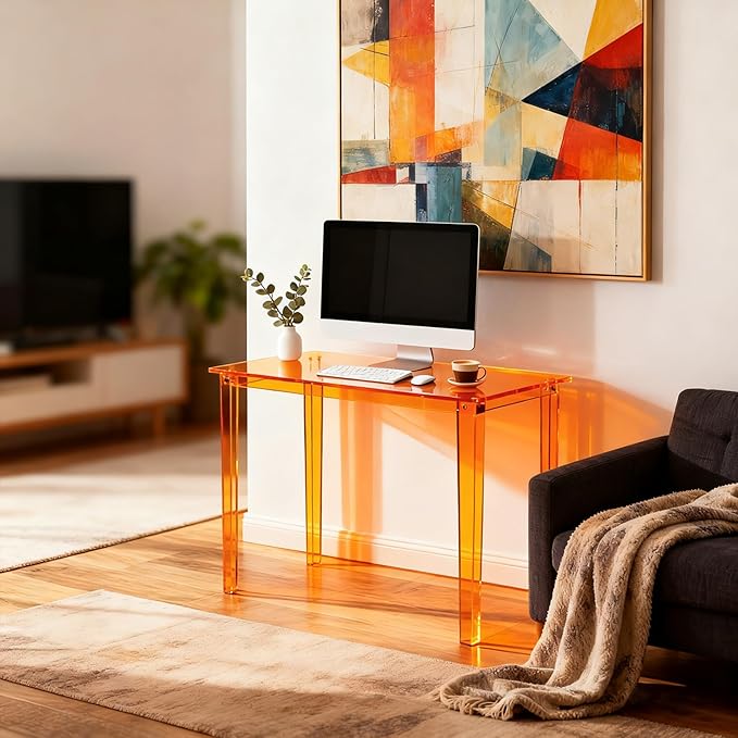 Acrylic Desk Clear Modern Writing Table for Home Office (Orange Nomal)