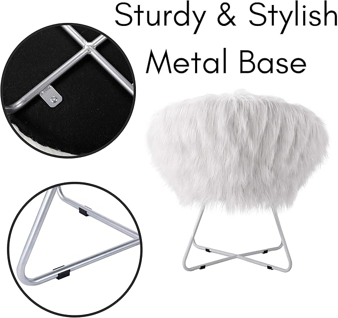 BIRDROCK HOME Papasan Chair with Silver Legs - Oversized Comfy Cushion for Indoor Lounge Bedroom Dorm or Living Room - Cozy Fuzzy Seat - Metal Frame - Large Circle Lounge Chair Patio Chair - White