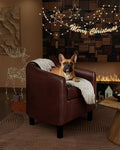 DEXSO Faux Leather Barrel Chair Accent Club Chair with U-Shaped Backrest &amp Soft Padded Seat – Elegant Armchair for Living Room Bedroom Office &amp Waiting Areas-Brown