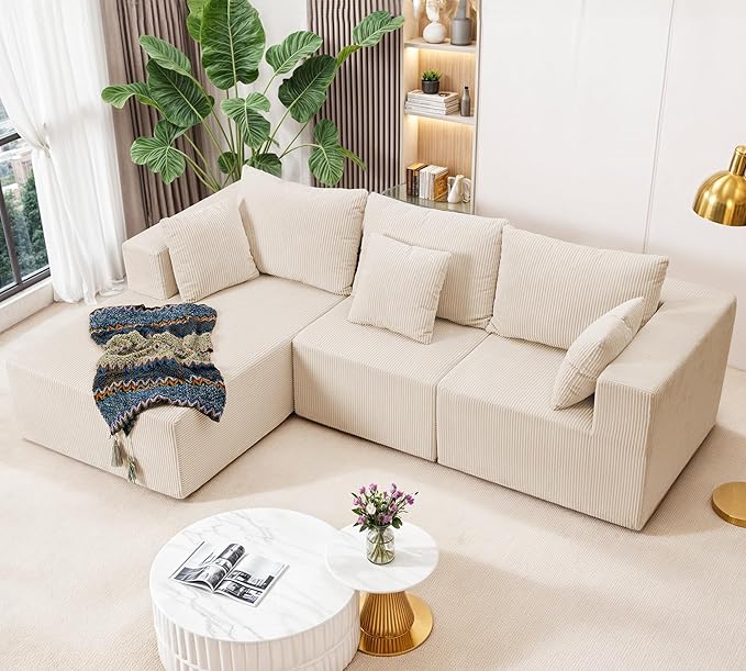 Modular Sectional Sofa Cloud Sectional Couch with L-Shape Chaise Modular Sofa with Deep Seat Upholstered Couches Boneless Sofa for Living Room Black(Left Facing Chaise3PCS)