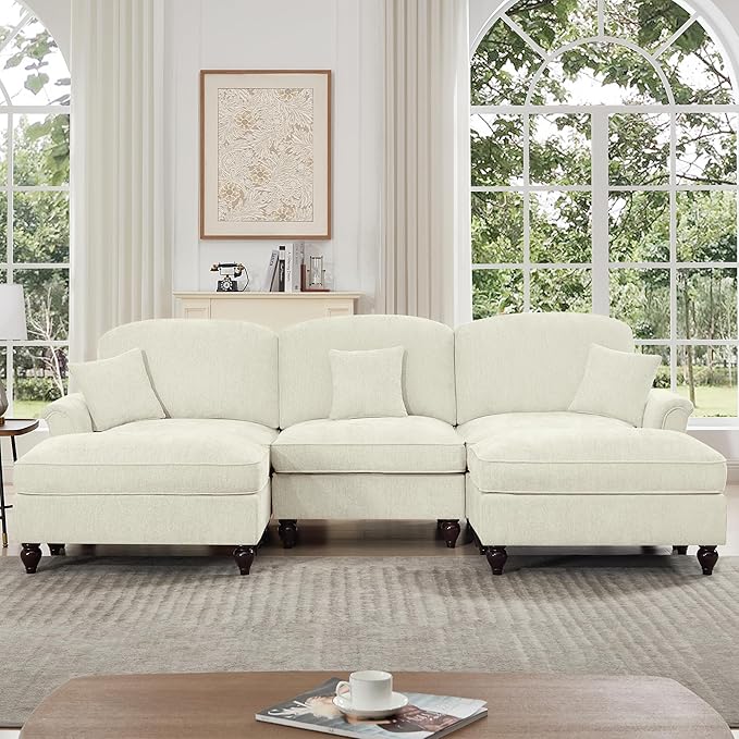 KEIKI 107 3Seat Modular Velvet Sofa Couch for Living Room Small Space Style Conscious Homeowners Warm Inviting Comfy Supportive Rest Space Elegant Premium Premium Design Beige White