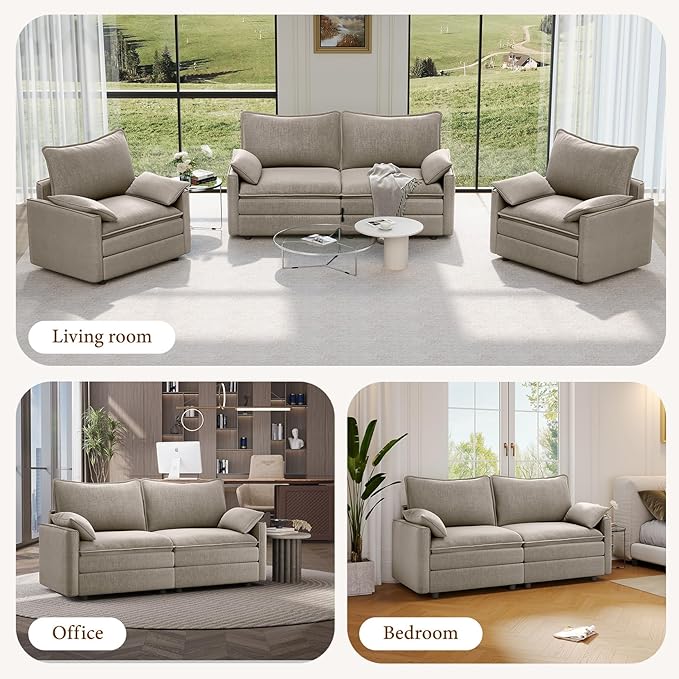 Vesgantti 74 Loveseat Sofa for Living Room Comfy Cloud Couch Deep Seat Chenille Modern 2 Seater Small Sofa with Armrest Pillow Easy Assembly for Small Spaces Light Brown