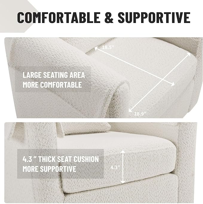 White Swivel Accent Chair with Ottoman 360° Barrel Chairs with Foot Stool Comfy Reading Chair with Removable Pillow &amp 2 Armrest Covers for Living Room Small Spaces Bedroom Chenille (White)