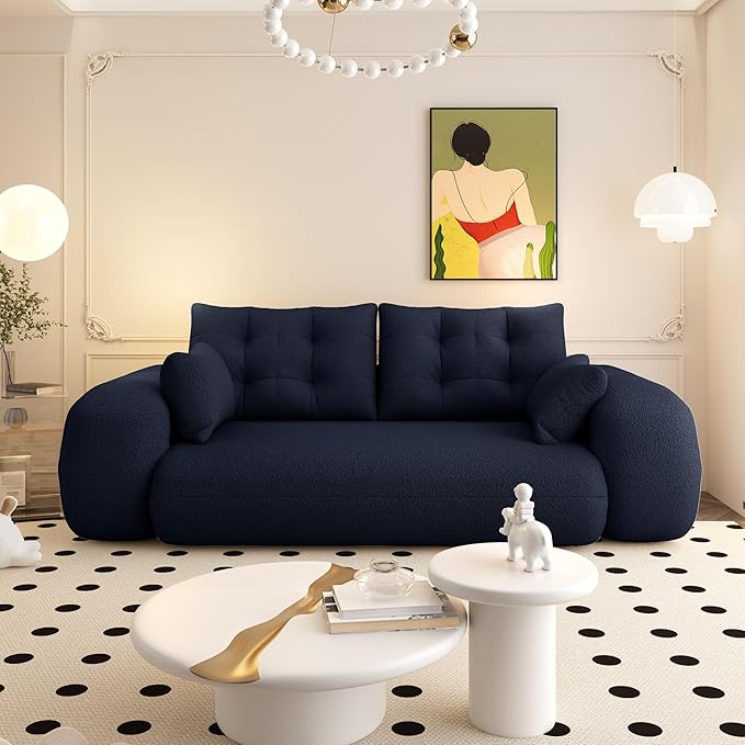 78.7'' Folding Sleeper Sofa 3 in 1 Folding Sofa Bed Teddy Couch Upholstered Deep Seat Bean Bag Lounge Recliner Oversized Human Dog Bed for Living Room Playroom Bedroom (Dark Blue)