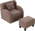 Swivel Accent Chair with Ottoman Teddy Short Plush Particle Velvet Armchair360 Degree Swivel Barrel Chair with Footstool for Living Room Hotel Bedroom Office LoungeBrown