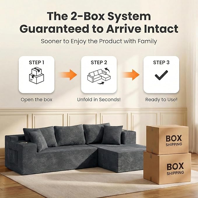 Realbear 108 Cloud Sectional Couch Sofa with L-Shape Chaise Modular Sectional Couch with Deep Seat for Living Room Bedroom No Assembly Required (Gray 108 Right Facing Chaise)