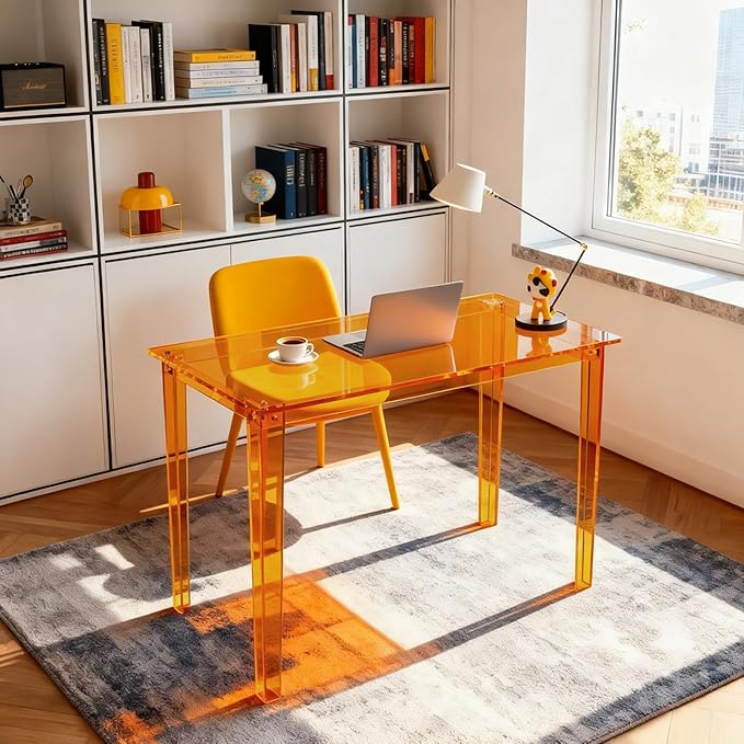 Acrylic Desk Clear Modern Writing Table for Home Office (Orange Nomal)