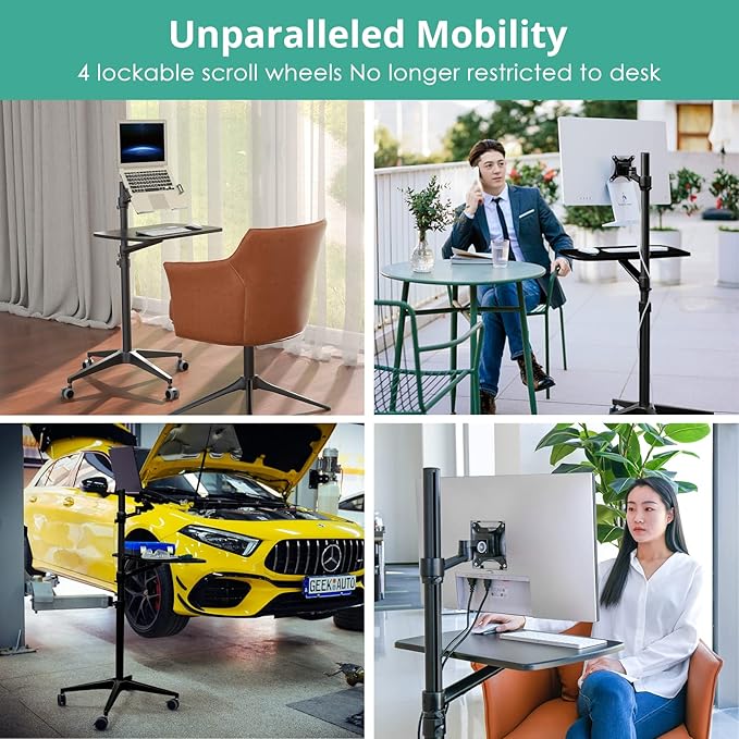 Viozon Mobile DeskMobile WorkstationMulitiuse Rolling Laptop Floor Stand34-48.6 Height AdjustableCompatible with 17-27 Monitor&amp12-17 Laptop21×14 DeskMaxload 17.6lbs4 Lockable Wheels