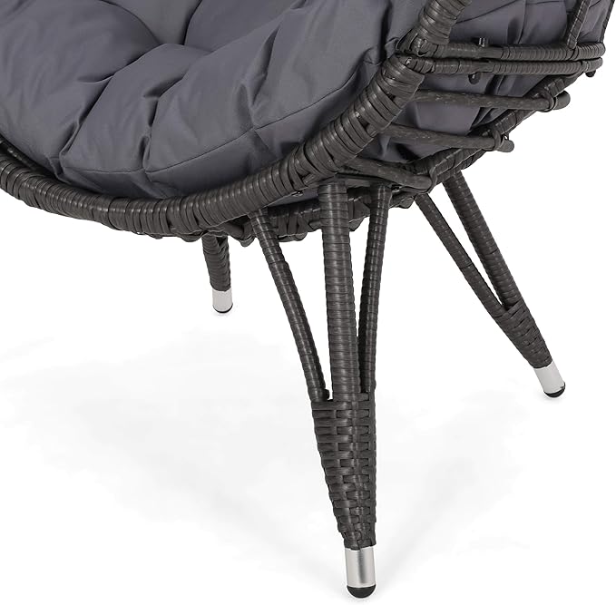 GDFStudio Noble House Savin Wicker Teardrop Chair in Gray and Dark Gray