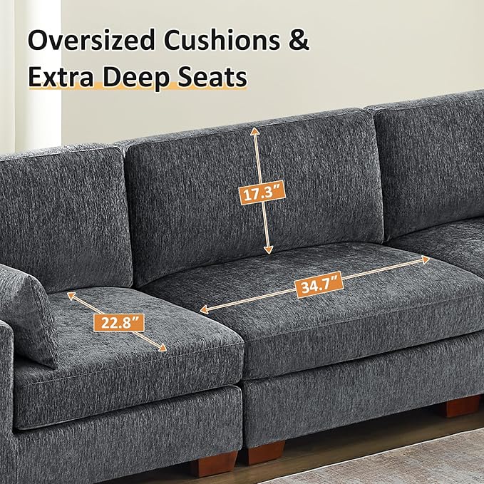 VANOMi Large Modular Sectional Sofa Oversized Couch with Charging Station Cloud Couch Deep Seat Sofa with Thick Cushion Convertible Sectional Couches for Living Room Office Apartment