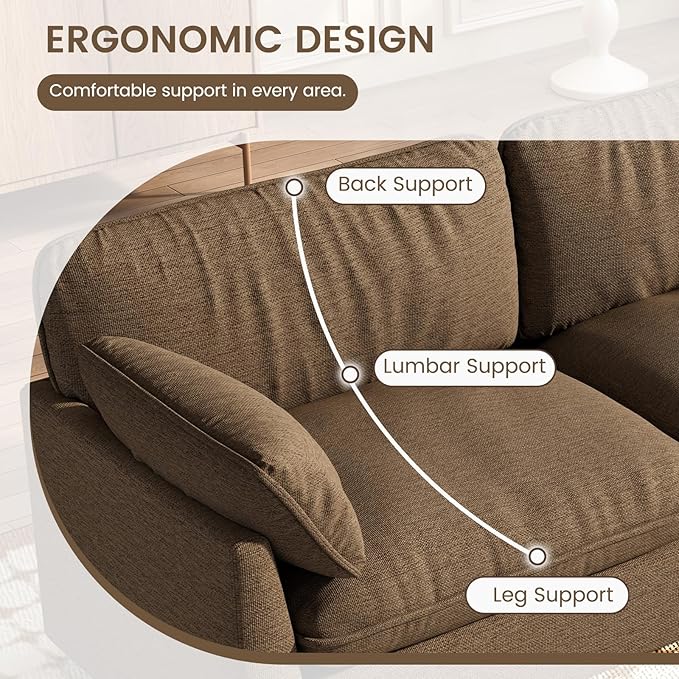 Oversized Couch Loveseat Sofa with 2 Pillows Modern 2 Seat Cloud Sofas with Extra Wide and Deep Cushions 2 Seater Sofa Couch for Living Room Office Brown 82.67 L