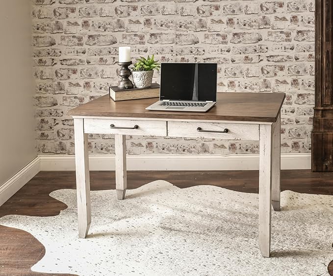 Steve Silver Furniture Bear Creek Multi Function Table 48-Inch Table 2-Storage Drawers Home Office Desk Two-Tone Distressed Farmhouse Style 48 L x 28 D x 26 H White-Smoke