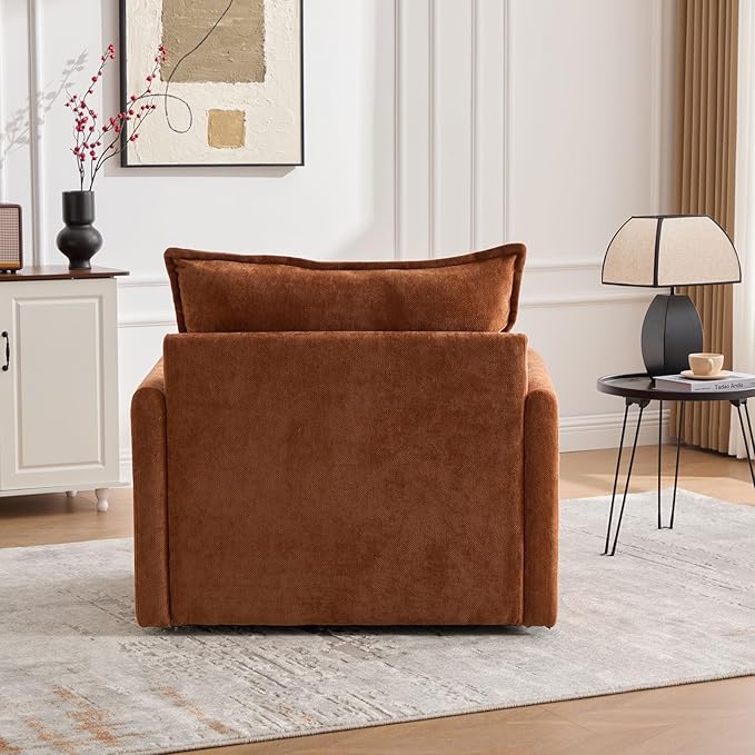 36.2 Oversized Square Swivel Accent Chair 360° Rotating Barrel Armchair Comfy Single Cloud Sofa Chair with Metal Base and Thick Padded for Nursery Bedroom Living Room &amp Offices (Brown)