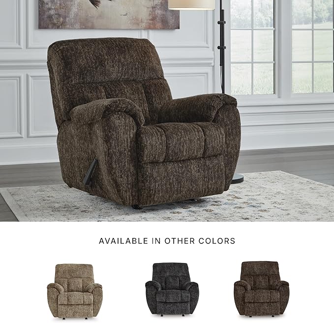 Signature Design by Ashley Rampant Casual Manual Rocker Recliner with Pillow-Top Arms Dark Brown