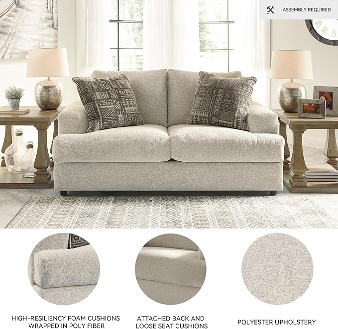 Signature Design by Ashley Soletren Contemporary Chenille Loveseat with 2 Accent Pillows Off-White