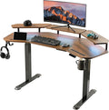 EUREKA ERGONOMIC Standing Gaming Desk with Dual Motor63 Wing Shaped Computer Desk w Mouse Pad Electric Adjustable Height Table w LED Monitor StandsSlot DesignWalnut