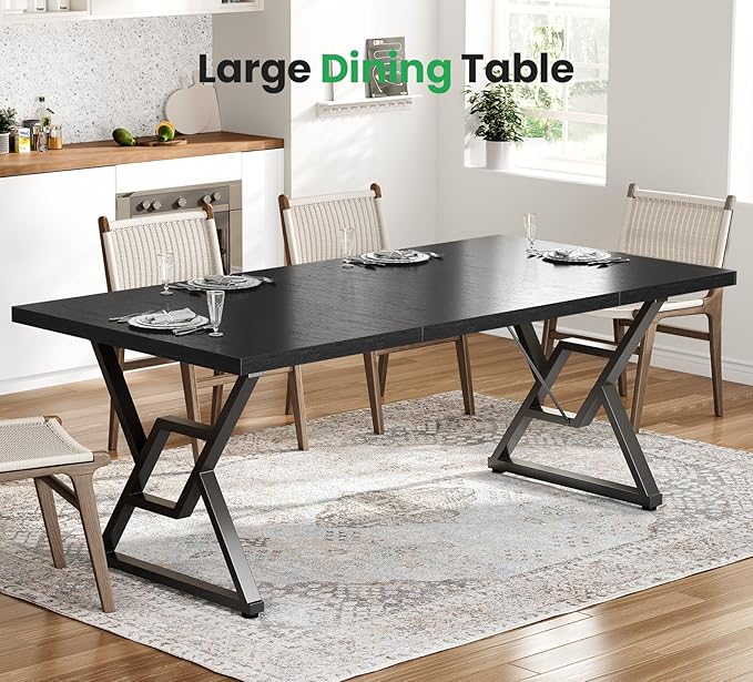 63 Large Executive Desk - Computer Office Desk Workstation Modern Business Writing Table with Sturdy Metal Legs for Home Office (Black/Black)