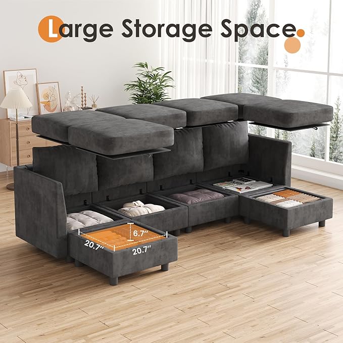 YOUDENOVA Middle Seat Module with Storage for Modular Sectional Sofa Accent Armless Chair Free Combination Dark Grey