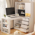 Anwick L Shaped Desk with Hutch Corner Computer Desk with Charging Station &amp Bookshelf &amp File Drawer Standing L Shape Desks for Home Office Bedroom Gaming Room Study Room (White-2)