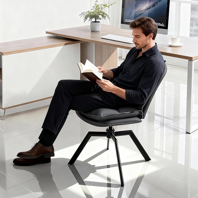 KEEZY Modern Accent Chair Set of 2 Cat-Scratch Leather Vanity Chair with 360° Auto Return Swivel High Density Padding &amp Metal Legs Ideal for BedroomLiving Room andHome Office（Grey）