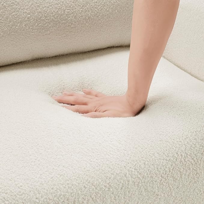 Lexicon Modern Accent Single Sofa Chair with Square Armrest Boucle Fabric Upholstered Comfy Reading Chair with Lumbar Pillow for Bedroom/Living Room/Office Beige