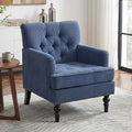 Tufted Corduroy Armchair with Nailhead TrimMid Century Modern Fabric Upholstered Accent Side Chair for Living Room Bedroom26.4 Arm Chair with Solid Wood LegsReading Club Chair (1 Blue)