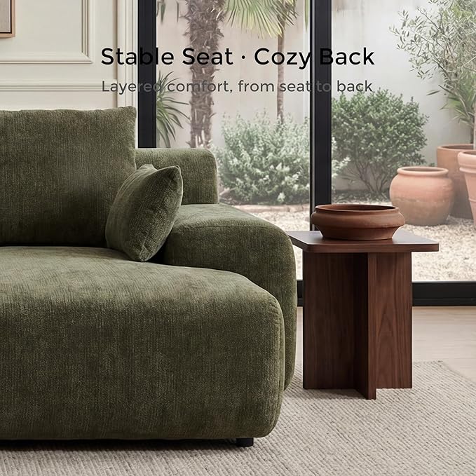 WELAX 114 Sectional Couches for Living Room Boneless Couch L-Shape with Pillows &amp Ottoman Modular Chenille Cloud Sofa 4 Seater Home Comfy Sofas for Apartment Green