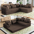 106 L-Shaped Modular Boneless Couch 2-Piece System (2×70.87) Convertible Sectional to 141.7 Straight Sofa Corduroy Couch in a Box Headrest &amp Back Pillows for Living RoomBrown